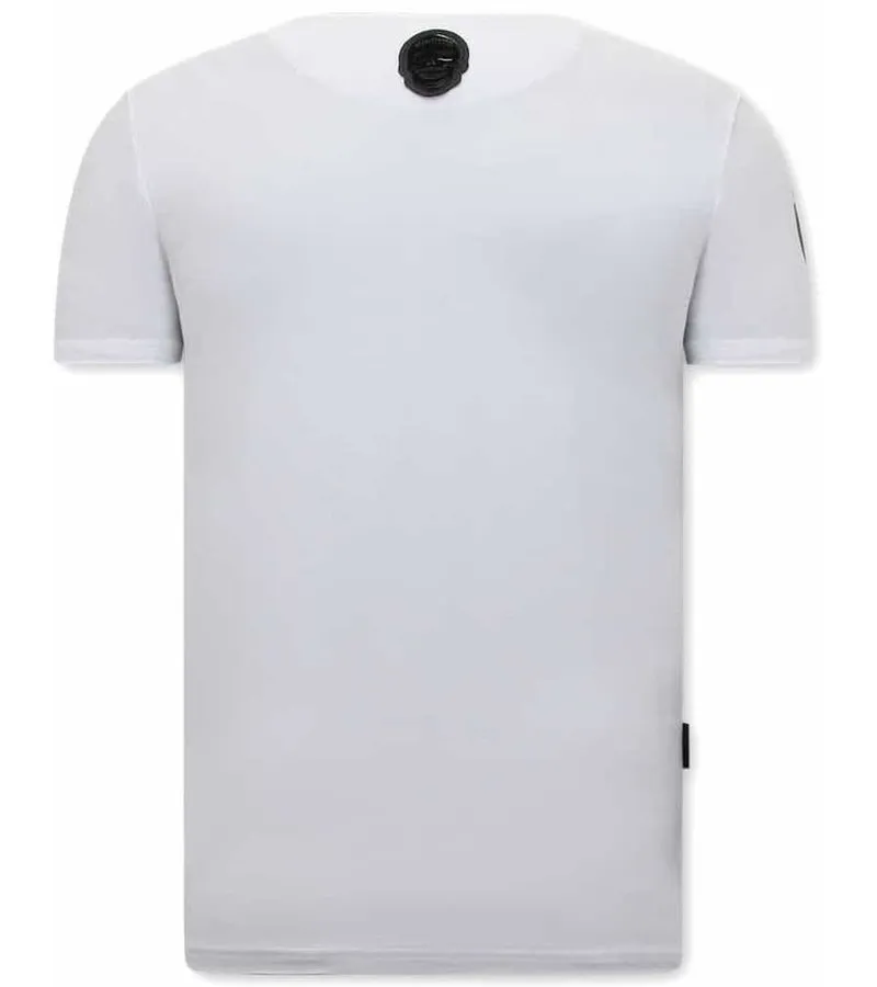 CAMISETAS HOMBRE NARCOS PLATA O PLOMO  BLANCO